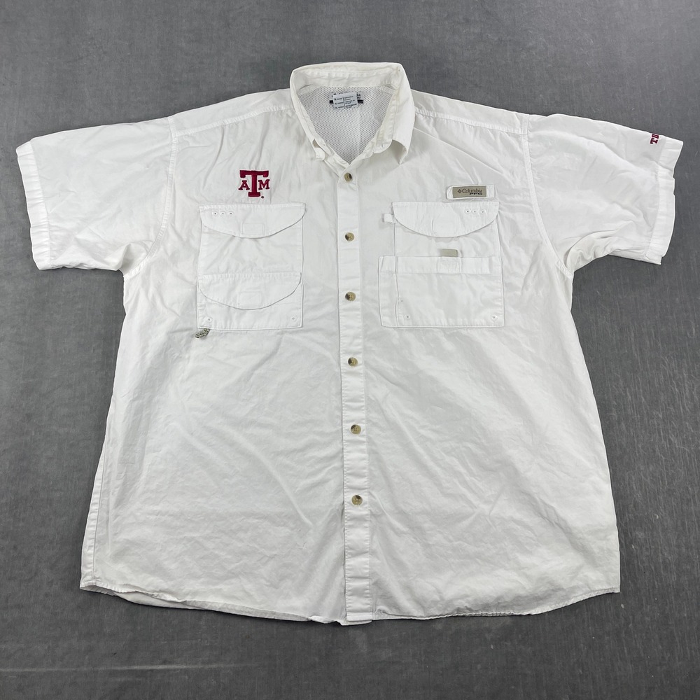 Texas A&M Columbia Mens‎ XL White PFG Fishing Shirt Short Sleeve Ventilated
